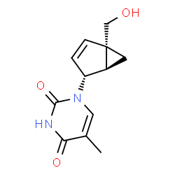 ChemSpider 2D Image | 1-[(1R,2R,5S)-5-(Hydroxymethyl)bicyclo[3.1.0]hex-3-en-2-yl]-5-methyl-2,4(1H,3H)-pyrimidinedione | C12H14N2O3