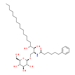 ChemSpider 2D Image | N-[(2S,3S,4R)-1-(beta-D-Glucopyranosyloxy)-3,4-dihydroxy-2-octadecanyl]-6-phenylhexanamide | C36H63NO9