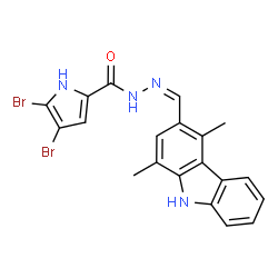 ChemSpider 2D Image | 4,5-Dibromo-N'-[(Z)-(1,4-dimethyl-9H-carbazol-3-yl)methylene]-1H-pyrrole-2-carbohydrazide | C20H16Br2N4O