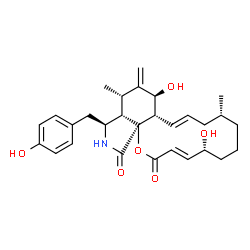 ChemSpider 2D Image | (3E,5R,9R,11E,12aS,13S,15S,15aS,16S,18aS)-5,13-Dihydroxy-16-(4-hydroxybenzyl)-9,15-dimethyl-14-methylene-6,7,8,9,10,12a,13,14,15,15a,16,17-dodecahydro-2H-oxacyclotetradecino[2,3-d]isoindole-2,18(5H)-d
ione | C29H37NO6
