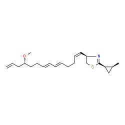 ChemSpider 2D Image | (4R)-4-[(1Z,5E,7E,11R)-11-Methoxy-1,5,7,13-tetradecatetraen-1-yl]-2-[(1R,2S)-2-methylcyclopropyl]-4,5-dihydro-1,3-thiazole | C22H33NOS
