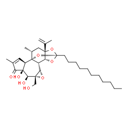 ChemSpider 2D Image | (1R,2R,6S,7S,8R,10S,11S,12R,14S,16R,18R)-6,7-Dihydroxy-8-(hydroxymethyl)-16-isopropenyl-4,18-dimethyl-14-undecyl-9,13,15,19-tetraoxahexacyclo[12.4.1.0~1,11~.0~2,6~.0~8,10~.0~12,16~]nonadec-3-en-5-one | C32H48O8