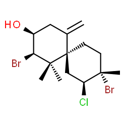 ChemSpider 2D Image | (2R,3S,6R,8S,9S)-2,9-Dibromo-8-chloro-1,1,9-trimethyl-5-methylenespiro[5.5]undecan-3-ol | C15H23Br2ClO