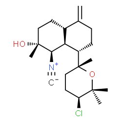 ChemSpider 2D Image | (1R,2R,4aS,8S,8aS)-8-[(2R,5S)-5-Chloro-2,6,6-trimethyltetrahydro-2H-pyran-2-yl]-1-isocyano-2-methyl-5-methylenedecahydro-2-naphthalenol | C21H32ClNO2
