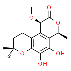 ChemSpider 2D Image | (1R,4S)-5,6-Dihydroxy-1-methoxy-4,8,8-trimethyl-1,8,9,10-tetrahydro-2H,4H-pyrano[4,3-f]chromen-2-one | C16H20O6