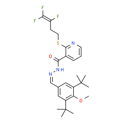 ChemSpider 2D Image | N'-{(Z)-[4-Methoxy-3,5-bis(2-methyl-2-propanyl)phenyl]methylene}-2-[(3,4,4-trifluoro-3-buten-1-yl)sulfanyl]nicotinohydrazide | C26H32F3N3O2S