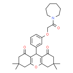 ChemSpider 2D Image | 9-{3-[2-(1-Azepanyl)-2-oxoethoxy]phenyl}-3,3,6,6-tetramethyl-3,4,5,6,7,9-hexahydro-1H-xanthene-1,8(2H)-dione | C31H39NO5