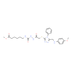 ChemSpider 2D Image | Methyl 6-{[(2-{[(5-{[(4-methoxyphenyl)amino]methyl}-4-phenyl-4H-1,2,4-triazol-3-yl)sulfanyl]acetyl}hydrazino)carbonyl]amino}hexanoate | C26H33N7O5S