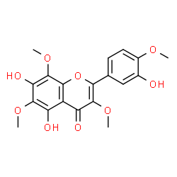 ChemSpider 2D Image | 5,7-Dihydroxy-2-(3-hydroxy-4-methoxyphenyl)-3,6,8-trimethoxy-4H-chromen-4-one | C19H18O9