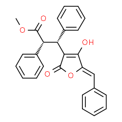ChemSpider 2D Image | Methyl (2R,3R)-3-[(5Z)-5-benzylidene-4-hydroxy-2-oxo-2,5-dihydro-3-furanyl]-2,3-diphenylpropanoate | C27H22O5
