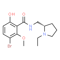 ChemSpider 2D Image | 3-Bromo-N-{[(2S)-1-ethyl-2-pyrrolidinyl]methyl}-6-hydroxy-2-methoxybenzamide | C15H21BrN2O3