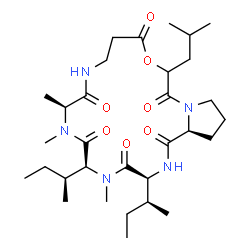ChemSpider 2D Image | (3S,6S,9S,21aS)-3,6-Di[(2S)-2-butanyl]-16-isobutyl-5,8,9-trimethyldodecahydropyrrolo[1,2-d][1,4,7,10,13,16]oxapentaazacyclononadecine-1,4,7,10,14,17(11H,16H)-hexone | C31H53N5O7