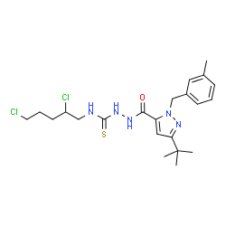 ChemSpider 2D Image | N-(2,5-Dichloropentyl)-2-{[1-(3-methylbenzyl)-3-(2-methyl-2-propanyl)-1H-pyrazol-5-yl]carbonyl}hydrazinecarbothioamide | C22H31Cl2N5OS