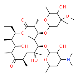 ChemSpider 2D Image | (3R,4S,6R,7R,9R,11R,12S,13R,14R)-6-{[4-(Dimethylamino)-3-hydroxy-6-methyltetrahydro-2H-pyran-2-yl]oxy}-14-ethyl-7,12-dihydroxy-4-[(5-hydroxy-4-methoxy-4,6-dimethyltetrahydro-2H-pyran-2-yl)oxy]-3,5,7,9
,11,13-hexamethyloxacyclotetradecane-2,10-dione | C37H67NO12