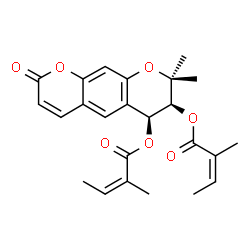 ChemSpider 2D Image | (6S,7S)-8,8-Dimethyl-2-oxo-7,8-dihydro-2H,6H-pyrano[3,2-g]chromene-6,7-diyl (2Z,2'Z)bis(2-methyl-2-butenoate) | C24H26O7