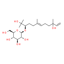 ChemSpider 2D Image | (3R,6E)-2,10-Dihydroxy-2,6,10-trimethyl-6,11-dodecadien-3-yl beta-D-glucopyranoside | C21H38O8
