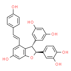 ChemSpider 2D Image | 4-{(2S,3S)-3-(3,5-Dihydroxyphenyl)-6-hydroxy-4-[(E)-2-(4-hydroxyphenyl)vinyl]-2,3-dihydro-1-benzofuran-2-yl}-1,2-benzenediol | C28H22O7