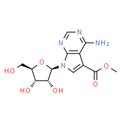ChemSpider 2D Image | Methyl 4-amino-7-(beta-D-ribofuranosyl)-7H-pyrrolo[2,3-d]pyrimidine-5-carboxylate | C13H16N4O6