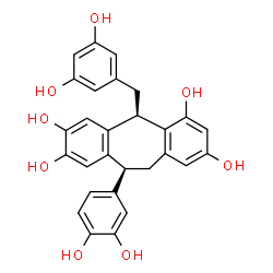 ChemSpider 2D Image | (5R,11S)-5-(3,5-Dihydroxybenzyl)-11-(3,4-dihydroxyphenyl)-10,11-dihydro-5H-dibenzo[a,d][7]annulene-2,3,6,8-tetrol | C28H24O8