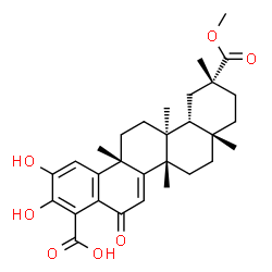 ChemSpider 2D Image | (6bS,8aS,11R,12aR,12bS,14aR)-2,3-Dihydroxy-11-(methoxycarbonyl)-6b,8a,11,12b,14a-pentamethyl-5-oxo-5,6b,7,8,8a,9,10,11,12,12a,12b,13,14,14a-tetradecahydro-4-picenecarboxylic acid | C30H38O7