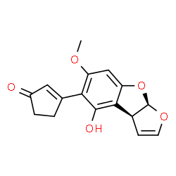 ChemSpider 2D Image | 2-Cyclopenten-1-one, 3-((3aS,8aR)-3a,8a-dihydro-4-hydroxy-6-methoxyfuro(2,3-b)benzofuran-5-yl)- | C16H14O5