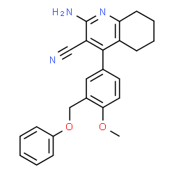 ChemSpider 2D Image | 2-Amino-4-[4-methoxy-3-(phenoxymethyl)phenyl]-5,6,7,8-tetrahydro-3-quinolinecarbonitrile | C24H23N3O2