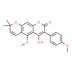 ChemSpider 2D Image | 6-hydroxy-5-methoxy-7-(4-methoxyphenyl)-2,2-dimethyl-8-pyrano[3,2-g][1]benzopyranone | C22H20O6