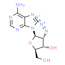 ChemSpider 2D Image | (2R,3S,4R,5R)-5-(6-aminopurin-9-yl)-4-azido-2-(hydroxymethyl)tetrahydrofuran-3-ol | C10H12N8O3
