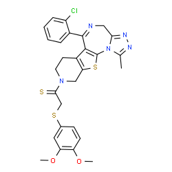 ChemSpider 2D Image | 1-[6-(2-Chlorophenyl)-1-methyl-7,10-dihydro-4H-pyrido[4',3':4,5]thieno[3,2-f][1,2,4]triazolo[4,3-a][1,4]diazepin-9(8H)-yl]-2-[(3,4-dimethoxyphenyl)sulfanyl]ethanethione | C28H26ClN5O2S3