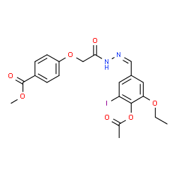 ChemSpider 2D Image | Methyl 4-{2-[(2Z)-2-(4-acetoxy-3-ethoxy-5-iodobenzylidene)hydrazino]-2-oxoethoxy}benzoate | C21H21IN2O7