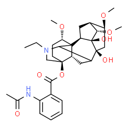 ChemSpider 2D Image | (1alpha,10alpha,13alpha,14alpha,16beta,17xi)-20-Ethyl-8,9-dihydroxy-1,14,16-trimethoxyaconitan-4-yl 2-acetamidobenzoate | C32H44N2O8
