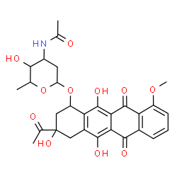 ChemSpider 2D Image | 3-Acetyl-3,5,12-trihydroxy-10-methoxy-6,11-dioxo-1,2,3,4,6,11-hexahydro-1-tetracenyl 3-acetamido-2,3,6-trideoxyhexopyranoside | C29H31NO11