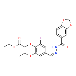 ChemSpider 2D Image | Ethyl (4-{(Z)-[(1,3-benzodioxol-5-ylcarbonyl)hydrazono]methyl}-2-ethoxy-6-iodophenoxy)acetate | C21H21IN2O7