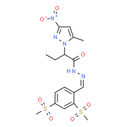 ChemSpider 2D Image | N'-{(Z)-[2,4-Bis(methylsulfonyl)phenyl]methylene}-2-(5-methyl-3-nitro-1H-pyrazol-1-yl)butanehydrazide | C17H21N5O7S2