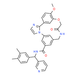 ChemSpider 2D Image | N-[(3,4-Dimethylphenyl)(3-pyridinyl)methyl]-10-methoxy-14-oxo-12-oxa-2,5,15-triazatetracyclo[15.3.1.1~7,11~.0~2,6~]docosa-1(21),3,5,7(22),8,10,17,19-octaene-19-carboxamide | C34H31N5O4