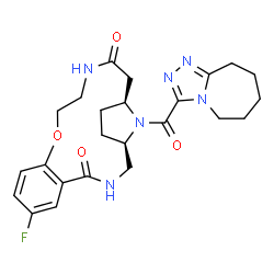 ChemSpider 2D Image | (1R,17S)-7-Fluoro-20-(6,7,8,9-tetrahydro-5H-[1,2,4]triazolo[4,3-a]azepin-3-ylcarbonyl)-11-oxa-3,14,20-triazatricyclo[15.2.1.0~5,10~]icosa-5,7,9-triene-4,15-dione | C24H29FN6O4