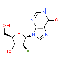 ChemSpider 2D Image | 9-(2-Deoxy-2-fluoro-beta-D-arabinofuranosyl)-1,9-dihydro-6H-purin-6-one | C10H11FN4O4