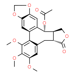 ChemSpider 2D Image | (3aR,14S,14aR)-6,7,8-Trimethoxy-3-oxo-1,3,3a,4,14,14a-hexahydrobenzo[3,4]furo[3',4':6,7]cycloocta[1,2-f][1,3]benzodioxol-14-yl acetate | C24H24O9