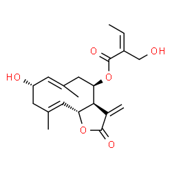 ChemSpider 2D Image | (3aR,4R,6E,8S,10E,11aR)-8-Hydroxy-6,10-dimethyl-3-methylene-2-oxo-2,3,3a,4,5,8,9,11a-octahydrocyclodeca[b]furan-4-yl (2Z)-2-(hydroxymethyl)-2-butenoate | C20H26O6