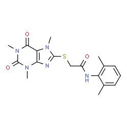 ChemSpider 2D Image | acetamide, N-(2,6-dimethylphenyl)-2-[(2,3,6,7-tetrahydro-1,3,7-trimethyl-2,6-dioxo-1H-purin-8-yl)thio]- | C18H21N5O3S