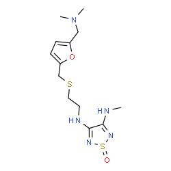 ChemSpider 2D Image | N-(4-(Methylamino)-1-oxo-1,2,5-thiadiazol-3-yl)-2-((5-(dimethylaminomethyl)-2-furyl)methylthio)ethylamine | C13H21N5O2S2