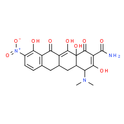 ChemSpider 2D Image | 4-(Dimethylamino)-3,10,12,12a-tetrahydroxy-9-nitro-1,11-dioxo-1,4,4a,5,5a,6,11,12a-octahydro-2-tetracenecarboxamide | C21H21N3O9