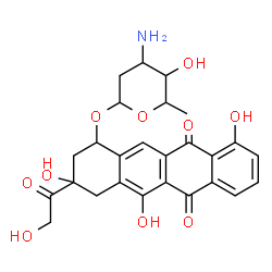 ChemSpider 2D Image | 3-Glycoloyl-3,5,10-trihydroxy-6,11-dioxo-1,2,3,4,6,11-hexahydro-1-tetracenyl 3-amino-2,3,6-trideoxyhexopyranoside | C26H27NO10