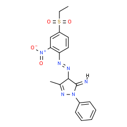 ChemSpider 2D Image | (3E)-4-{(E)-[4-(Ethylsulfonyl)-2-nitrophenyl]diazenyl}-5-methyl-2-phenyl-2,4-dihydro-3H-pyrazol-3-imine | C18H18N6O4S