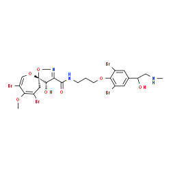 ChemSpider 2D Image | 8,10-Dibromo-N-(3-{2,6-dibromo-4-[1-hydroxy-2-(methylamino)ethyl]phenoxy}propyl)-4-hydroxy-9-methoxy-1,6-dioxa-2-azaspiro[4.6]undeca-2,7,9-triene-3-carboxamide | C22H25Br4N3O7