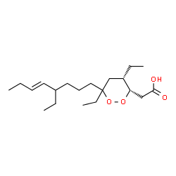 ChemSpider 2D Image | {(3S,4S)-4,6-Diethyl-6-[(5E)-4-ethyl-5-octen-1-yl]-1,2-dioxan-3-yl}acetic acid | C20H36O4