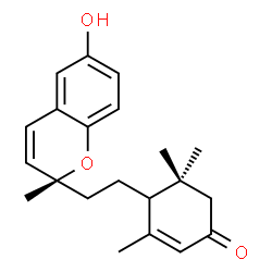ChemSpider 2D Image | 4-{2-[(2R)-6-Hydroxy-2-methyl-2H-chromen-2-yl]ethyl}-3,5,5-trimethyl-2-cyclohexen-1-one | C21H26O3