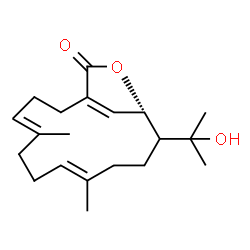 ChemSpider 2D Image | (8E,13S)-12-(2-Hydroxy-2-propanyl)-5,9-dimethyl-14-oxabicyclo[11.2.1]hexadeca-1(16),4,8-trien-15-one | C20H30O3