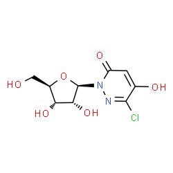 ChemSpider 2D Image | 6-Chloro-5-hydroxy-2-(beta-D-ribofuranosyl)-3(2H)-pyridazinone | C9H11ClN2O6