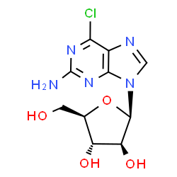 ChemSpider 2D Image | 9-(beta-D-Arabinofuranosyl)-6-chloro-9H-purin-2-amine | C10H12ClN5O4